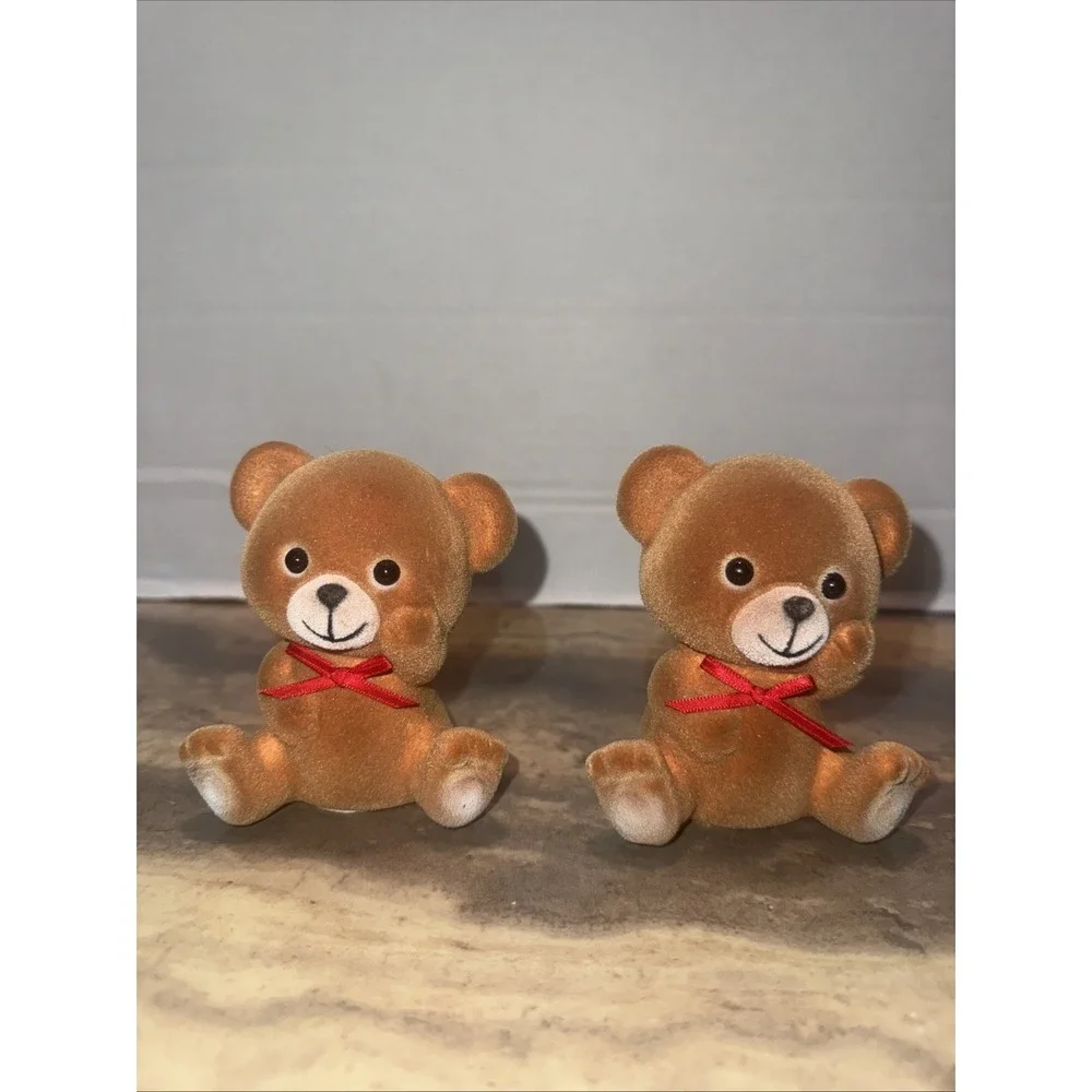 Lot Of 2 Trippies Inc Flocked Teddy Bear With Bows , Home Decor , Crafts , 1989